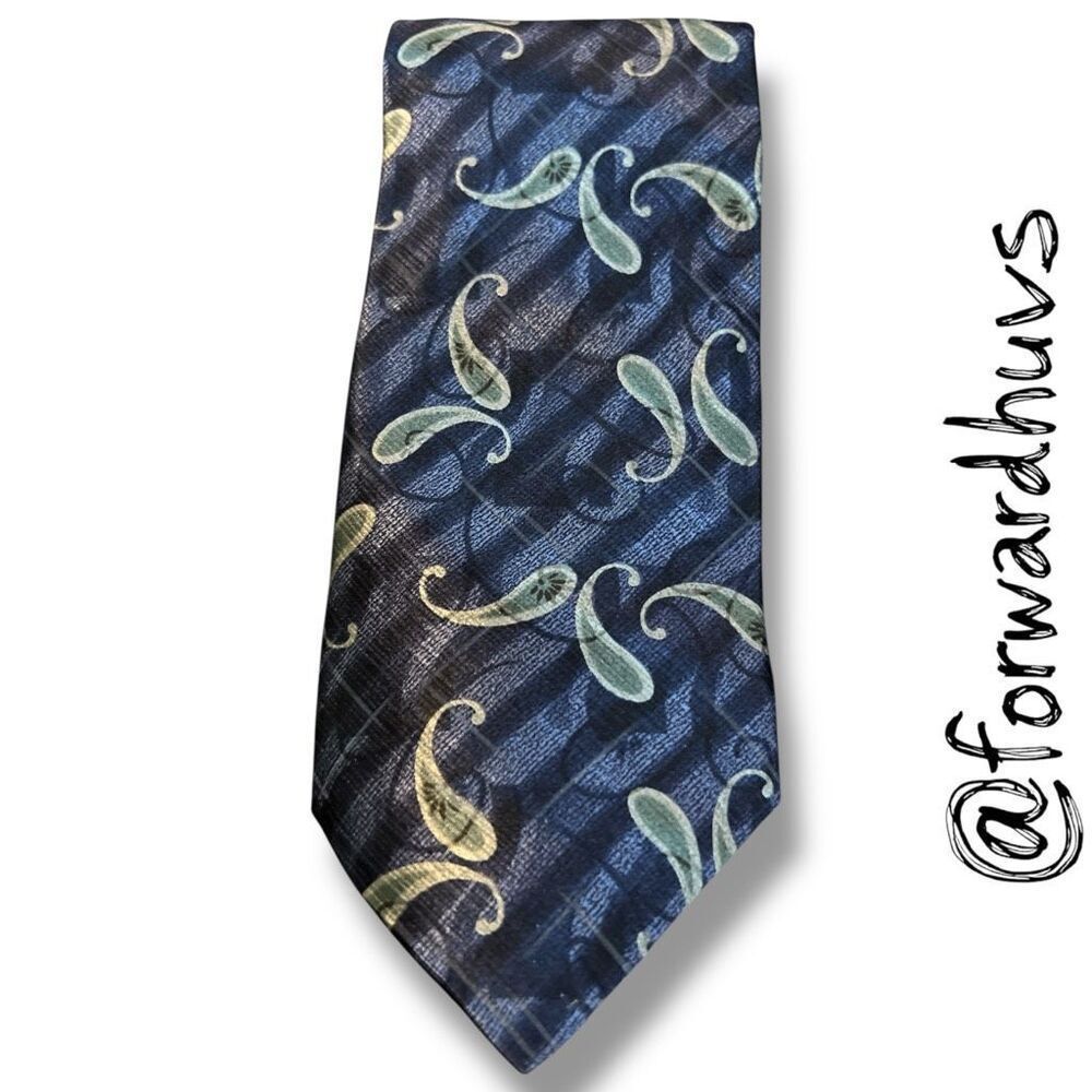 Nicole Miller Silk Necktie  – Elegant Blue with Green Accents